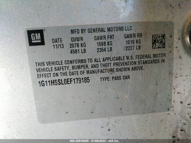 2014 CHEVROLET MALIBU LTZ VIN: 1G11H5SL0EF179185