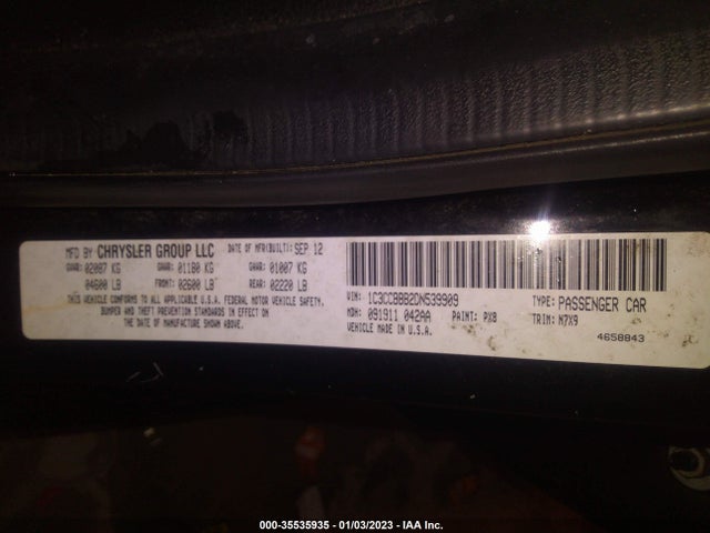 2013 CHRYSLER 200 TOURING VIN: 1C3CCBBB2DN539909