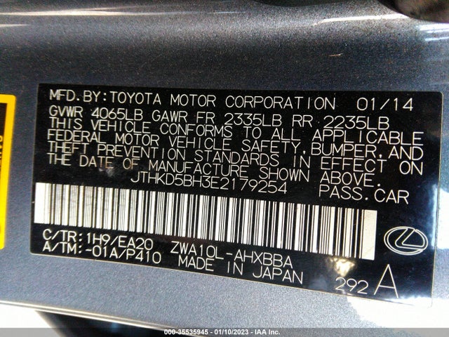 2014 Lexus CT, VIN: JTHKD5BH3E2179254