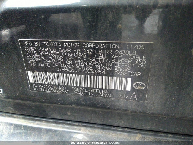 Lexus IS 250 2007 JTHBK262072032354 Image 10