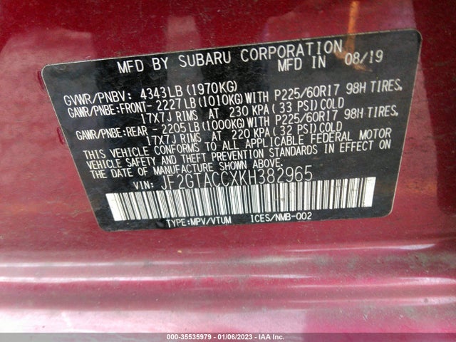 Subaru Crosstrek Premium 2019 JF2GTACCXKH382965 Image 10