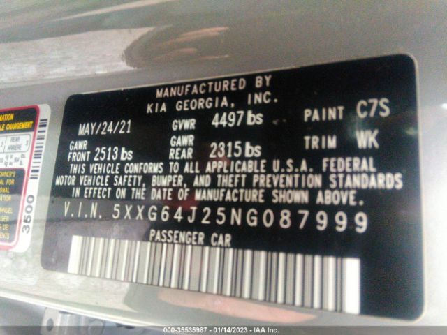 5XXG64J25NG087999 KIA K5 Gt-line