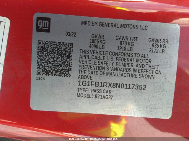 2022 Chevrolet Camaro, VIN: 1G1FB1RX8N0117352