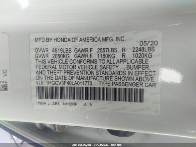 Honda Accord Hybrid Ex 2020 1HGCV3F40LA011770 Image 9