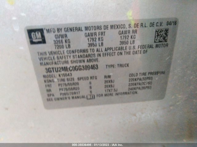 3GTU2MEC0GG309463 GMC Sierra 1500 Sle