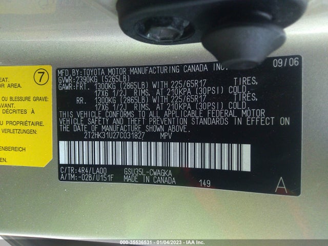 2T2HK31U27C031827 Lexus RX 350