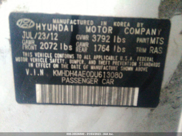 2013 HYUNDAI ELANTRA GLS VIN: KMHDH4AE0DU613080