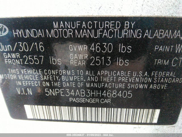 2017 HYUNDAI SONATA LIMITED VIN: 5NPE34AB3HH468405