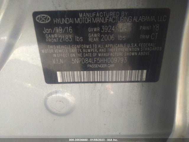 2017 HYUNDAI ELANTRA LIMITED VIN: 5NPD84LF5HH009793
