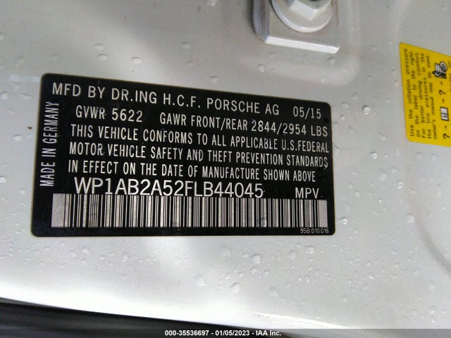 2015 PORSCHE MACAN S VIN: WP1AB2A52FLB44045