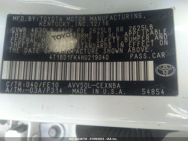 2017 Toyota Camry, VIN: 4T1BD1FK4HU219040