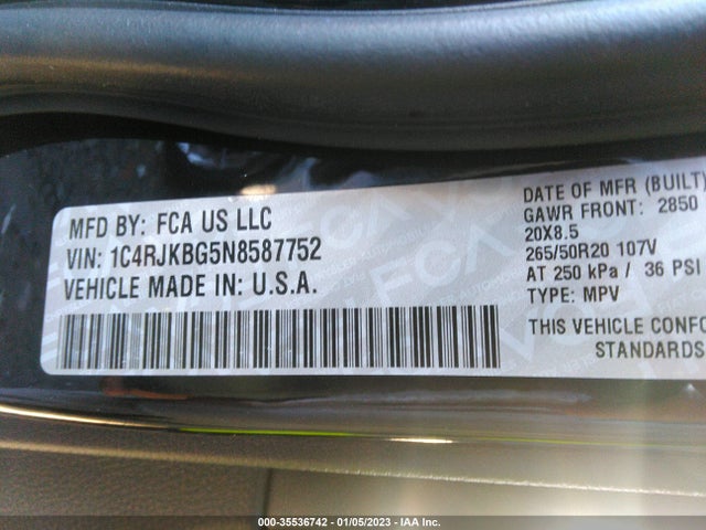 2022 Jeep Grand Cherokee, VIN: 1C4RJKBG5N8587752