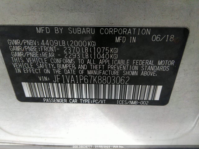 2019 Subaru WRX, VIN: JF1VA1P67K8803062