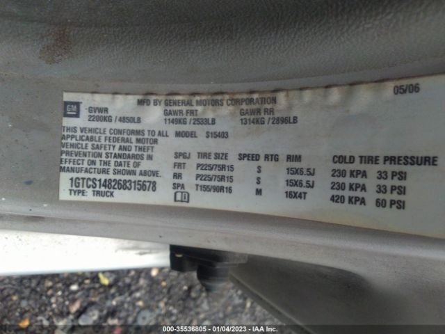 1GTCS148268315678 GMC Canyon Sl