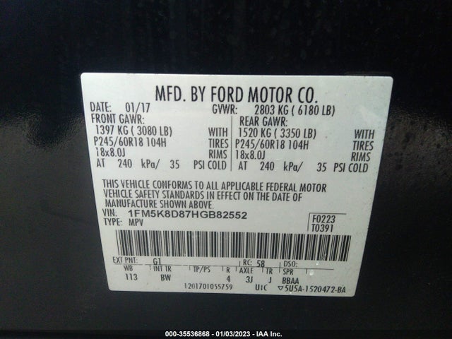 2017 Ford Explorer, VIN: 1FM5K8D87HGB82552