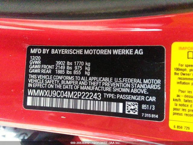 2021 Mini Hardtop, VIN: WMWXU9C04M2P22243
