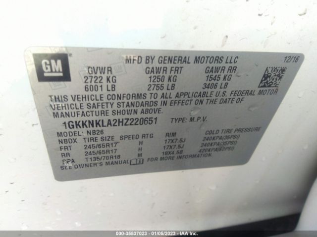 1GKKNKLA2HZ220651 GMC ACADIA SLE