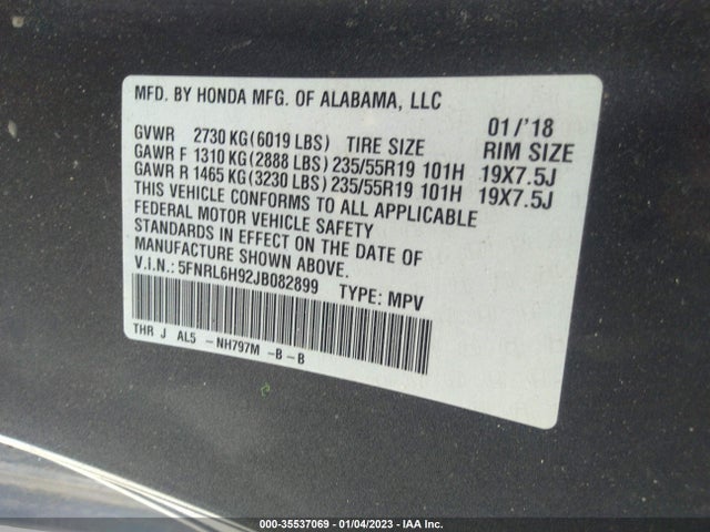 Honda Odyssey Elite 2018 5FNRL6H92JB082899 Image 10