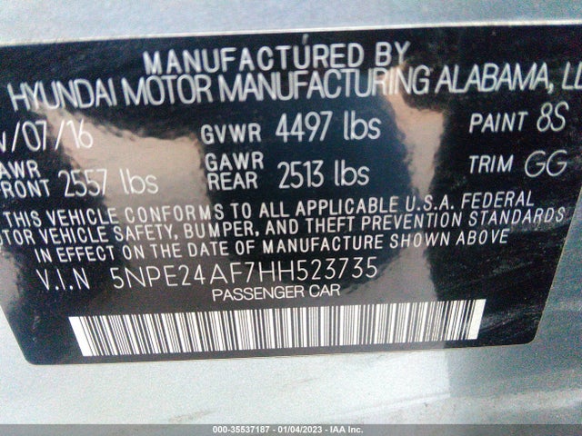 Hyundai Sonata 2.4l 2017 5NPE24AF7HH523735 Image 10