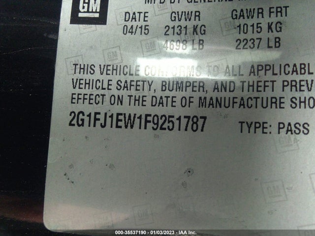 2015 Chevrolet Camaro, VIN: 2G1FJ1EW1F9251787