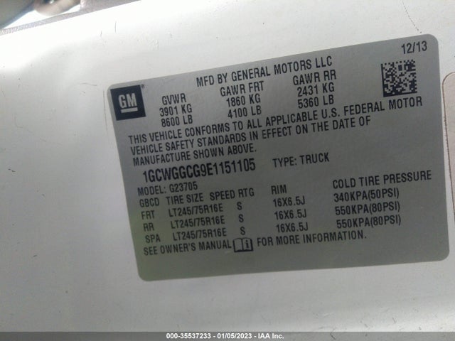 2014 Chevrolet Express, VIN: 1GCWGGCG9E1151105