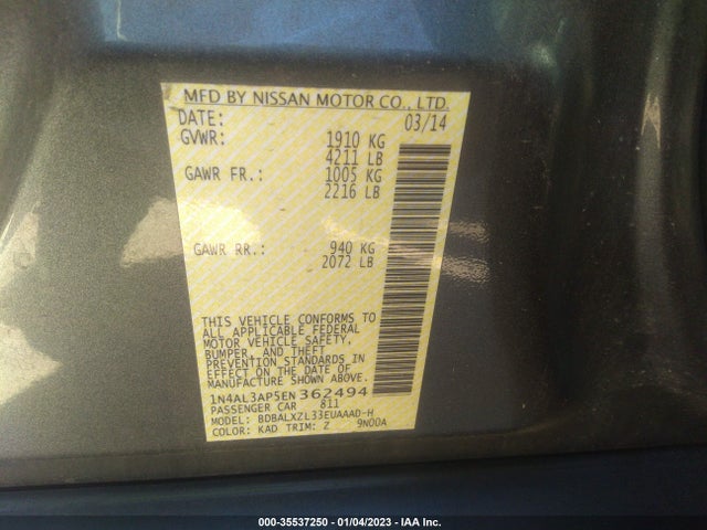 2014 NISSAN ALTIMA 2.5 SL VIN: 1N4AL3AP5EN362494