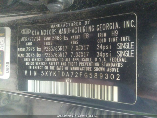 5XYKTDA72FG589302 KIA SORENTO LX