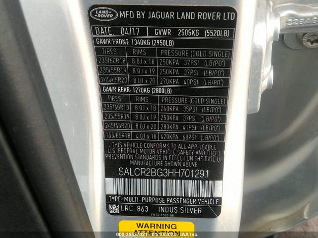 2017 Land Rover Discovery, VIN: SALCR2BG3HH701291