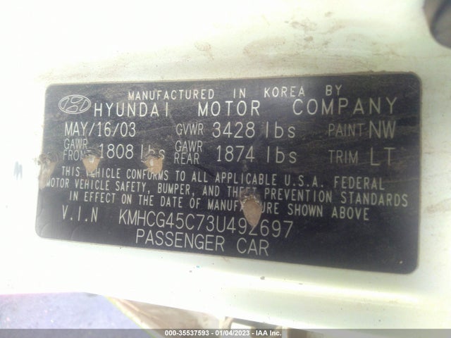 2003 HYUNDAI ACCENT GL VIN: KMHCG45C73U492697