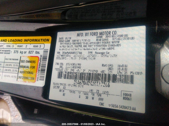 2018 Ford Fusion, VIN: 3FA6P0HD8JR177366