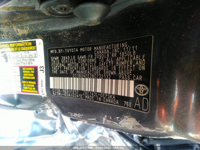 2011 TOYOTA COROLLA L/LE/S VIN: 2T1BU4EE2BC732132