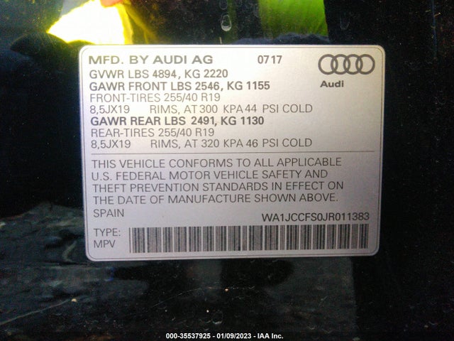 WA1JCCFS0JR011383 Audi Q3 Premium Plus