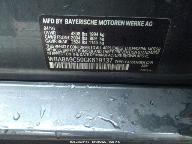BMW 3 Series 320i 2016 WBA8A9C59GK619137 Image 9