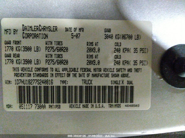 Dodge Ram 1500 Slt 2007 1D7HU18277S240816 Image 11