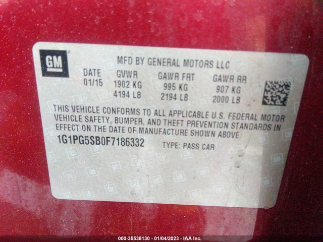 2015 Chevrolet Cruze, VIN: 1G1PG5SB0F7186332
