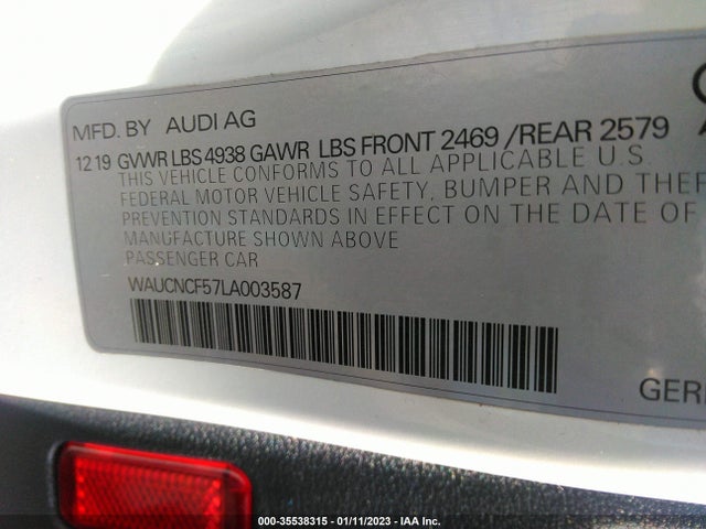 WAUCNCF57LA003587 Audi A5 Sportback Premium Plus