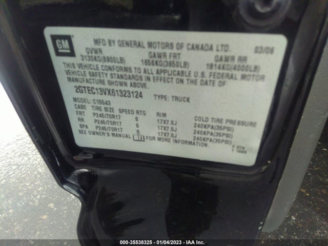 2006 GMC SIERRA 1500 SL VIN: 2GTEC13VX61323124