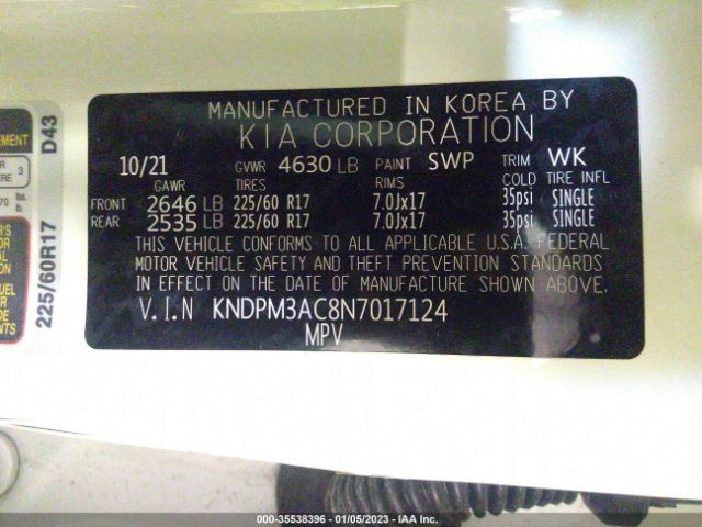 KNDPM3AC8N7017124 KIA Sportage Lx