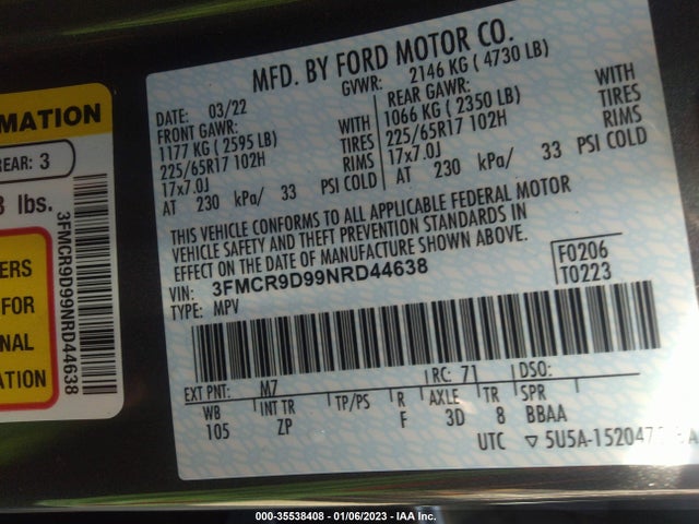 2022 Ford Bronco, VIN: 3FMCR9D99NRD44638