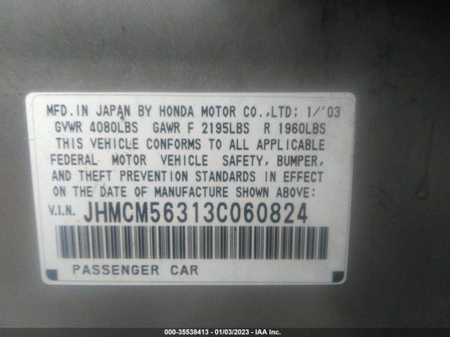 2003 HONDA ACCORD SDN LX VIN: JHMCM56313C060824