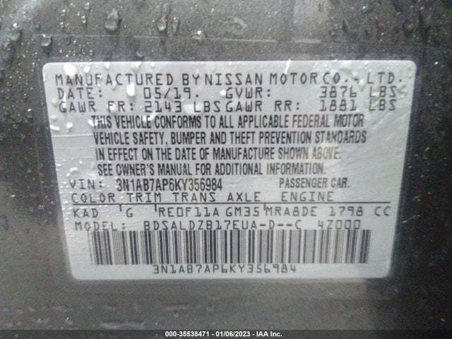 Nissan SENTRA SV 2019 3N1AB7AP6KY356984 Image 10