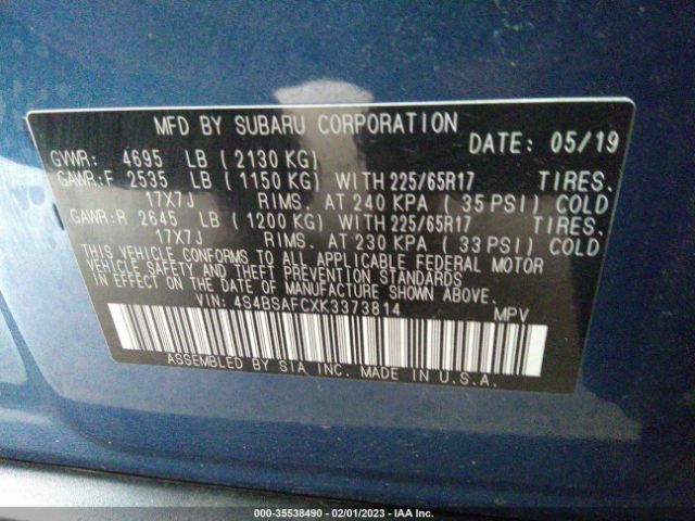 4S4BSAFCXK3373814 Subaru Outback Premium