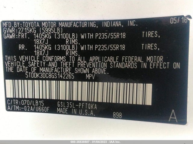2016 Toyota Sienna, VIN: 5TDDK3DC8GS142265