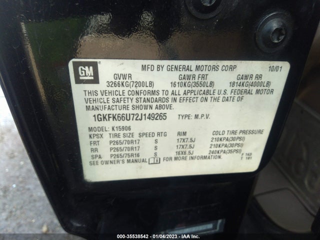 GMC YUKON XL DENALI 2002 1GKFK66U72J149265 Image 9