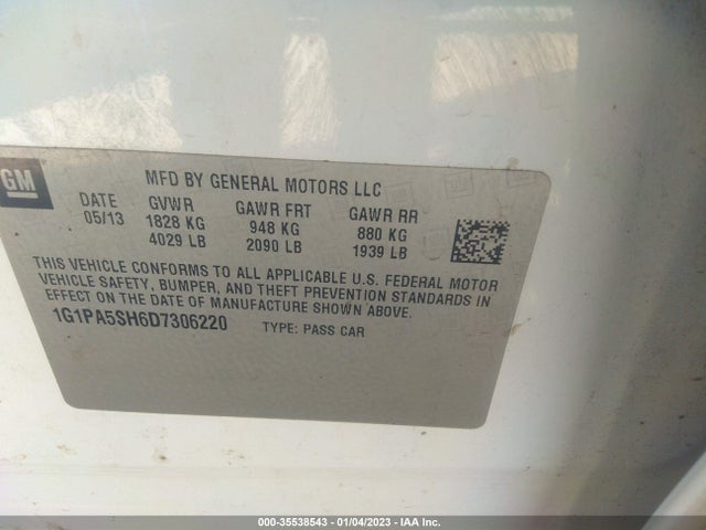 2013 CHEVROLET CRUZE LS VIN: 1G1PA5SH6D7306220