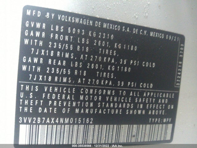 Volkswagen Tiguan 2022 3VV2B7AX4NM015162 Image 10