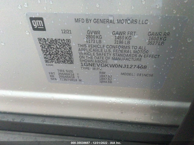 2022 Chevrolet Traverse, VIN: 1GNEVGKW0NJ127468