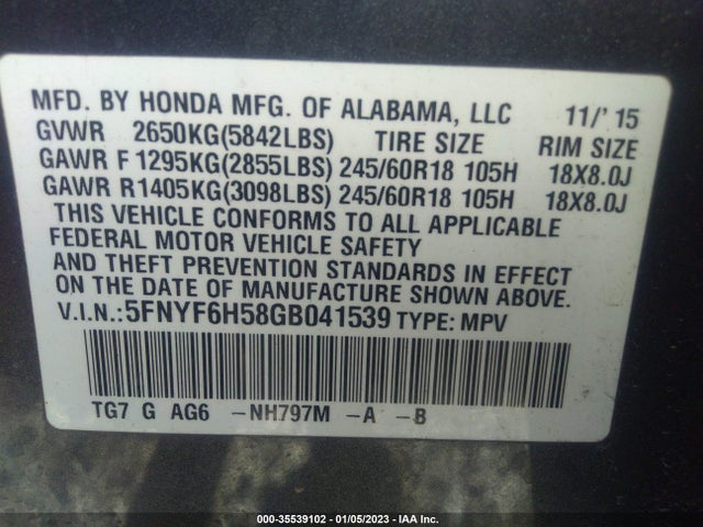 Honda Pilot Ex-l 2016 5FNYF6H58GB041539 Image 9