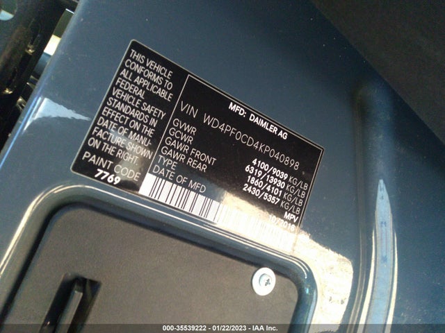 2019 Mercedes-Benz Sprinter, VIN: WD4PF0CD4KP040898