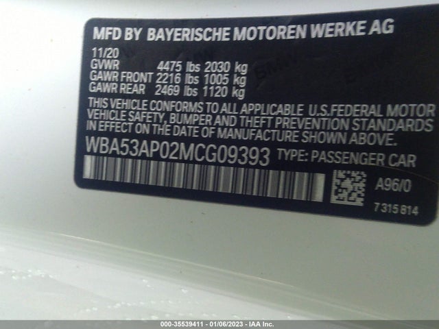 2021 BMW 4 Series, VIN: WBA53AP02MCG09393